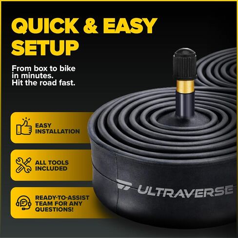 Ultraverse Bike Inner Tube for 700x35-43c, 28 inch Bicycle Wheel Sizes with 37mm Schrader Valve - Butyl Rubber Tubes for Road and Gravel Bikes - 2 Pack with 2 tire levers Included in Kuwait