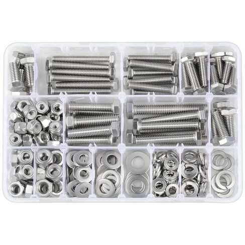 مجموعة متنوعة من البراغي والصواميل السداسية 288 قطعة، 1/4-20، 5/16-18، 3/8-16، مجموعة غسالات صواميل سداسية وقفل متنوعة، 304 من الفولاذ المقاوم للصدأ in Kuwait