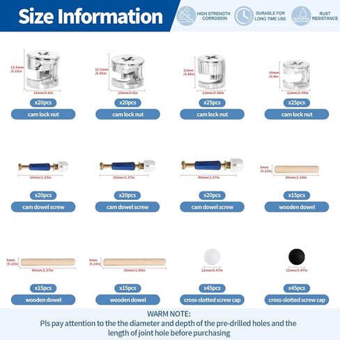285Pcs 3-in-1 Eccentric Wheels Kit, Furniture Cam Lock Fasteners with Dowel, Pre-Inserted Nut, Wood Dowel Pins, Screw Caps, Nut & Bolt Assortment Set Compatible with IKEA in Saudi Arabia