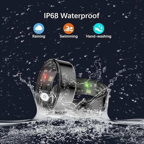 حلقات ذكية للنساء والرجال، حلقة للياقة البدنية مع معدل ضربات القلب، أكسجين الدم، معدل ضربات القلب، الإجهاد، متتبع النوم، متتبع الخطوات، بدون رسوم اشتراك، حلقة ذكية مقاومة للماء lP68 لهواتف iPhone وAndroid (أسود 13#) in Kuwait