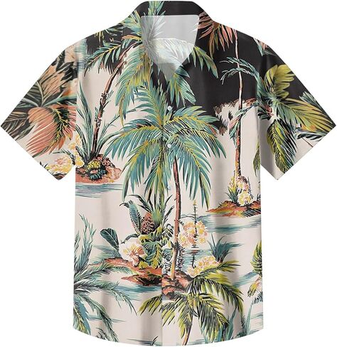 Men's Casual Loose-fit Short-Sleeve Shirt with Hawaiian Print in Saudi Arabia
