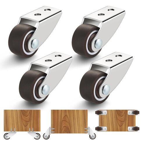 4 Pcs Small Rigid Caster Wheels, 1 Inch Mini Fixed Low Profile Casters, Horizontal or Vertically Mounted Rubber Roller Wheels for Furniture, Side Sliding & Pull Out Projects in Saudi Arabia
