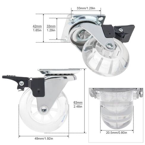 2 Inch Caster Wheels Set of 8,Crystal Swivel Casters with Brake for Carts/Cabinet/Dressers/Bench,with 360 Degree Top Plate,No Noise Locking Castors (2 Inch - Brake, 8) in Saudi Arabia
