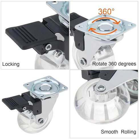 2 Inch Caster Wheels Set of 8,Crystal Swivel Casters with Brake for Carts/Cabinet/Dressers/Bench,with 360 Degree Top Plate,No Noise Locking Castors (2 Inch - Brake, 8) in Saudi Arabia