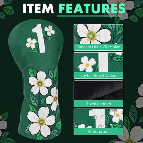 Club Covers Green Driver Headcover, 3 5 Fairway Wood Cover, Hybrid Headcovers, Beautiful Golf Accessories Club Protection for Women Men Golfer in Saudi Arabia