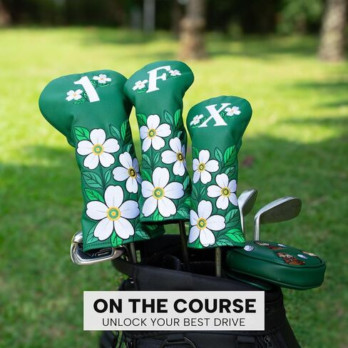 Club Covers Green Driver Headcover, 3 5 Fairway Wood Cover, Hybrid Headcovers, Beautiful Golf Accessories Club Protection for Women Men Golfer in Saudi Arabia