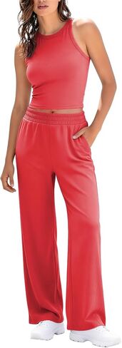 Outfeel Women's 2 Piece Lounge Set Sleeveless Tank Top Wide Leg Pants with Pockets Casual Travel Matching Tracksuit Outfits in Saudi Arabia