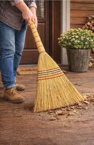 B Unique Lightweight Corn Broom – 75cm Natural Straw Broom with Reinforced Handle – Heavy-Duty Indoor/Outdoor Sweeping for Home, Garage, Patio, Hardwood Floors & Tight Corners in Saudi Arabia