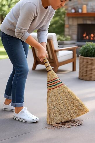 B Unique Lightweight Corn Broom – 75cm Natural Straw Broom with Reinforced Handle – Heavy-Duty Indoor/Outdoor Sweeping for Home, Garage, Patio, Hardwood Floors & Tight Corners in Saudi Arabia