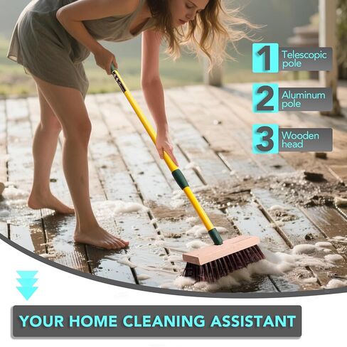 3-in-1 Wire Broom & Garden Brush Set – Adjustable 81-140cm Telescopic Handle with Nylon, Wire, and Gap Brushes for Weeding, Moss & Algae Removal, Patio Cleaning, Outdoor Scrubbing in Kuwait