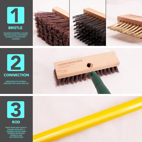 3-in-1 Wire Broom & Garden Brush Set – Adjustable 81-140cm Telescopic Handle with Nylon, Wire, and Gap Brushes for Weeding, Moss & Algae Removal, Patio Cleaning, Outdoor Scrubbing in Kuwait
