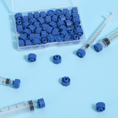 50pcs Syringe Tip Caps, Leak-Proof Dispensing Needle Tips Caps for Feeding Connector Tubes Lab Use Supplies Compatible with Luer Lock/Slip Specifications (Blue) in Saudi Arabia