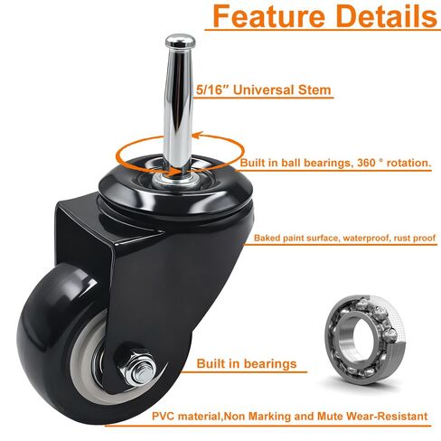 مجموعة عجلات عجلات جذعية 2 بوصة - مع 5/16 بوصة × 1-1/2 بوصة (8 × 38 مم) عجلات جذعية دوارة بمقبض عنق مع مقابس حديدية وبلاستيكية للأثاث، والخزانة، وسرير الأطفال، والدولي، والعربة in Kuwait