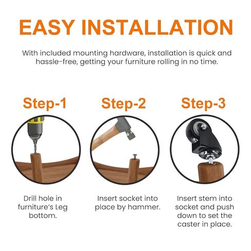مجموعة عجلات عجلات جذعية 2 بوصة - مع 5/16 بوصة × 1-1/2 بوصة (8 × 38 مم) عجلات جذعية دوارة بمقبض عنق مع مقابس حديدية وبلاستيكية للأثاث، والخزانة، وسرير الأطفال، والدولي، والعربة in Kuwait