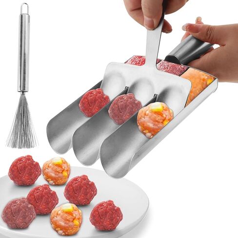 Stainless Steel Triple Ball Maker - Meatball, Shrimp & Vegetable Scoop - Kitchen Cooking Tool in Saudi Arabia