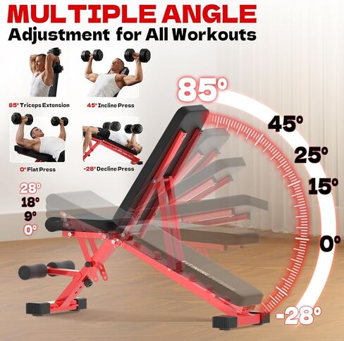 مقعد وزن قابل للتعديل من FitinOne، مقعد تمرين قابل للطي بوزن 800 رطل للجيم المنزلي، جهاز ضغط مسطح منحدر مع طي سريع وتعديل سريع in Kuwait