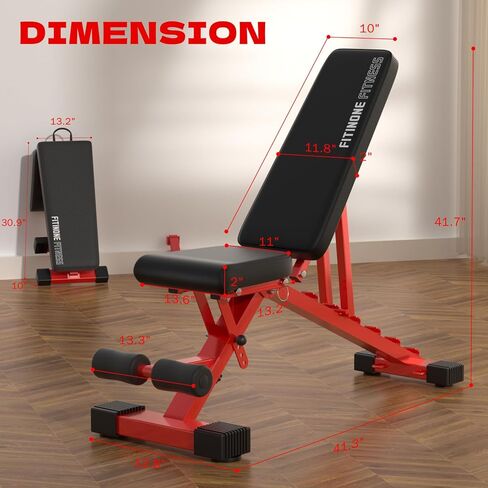 مقعد وزن قابل للتعديل من FitinOne، مقعد تمرين قابل للطي بوزن 800 رطل للجيم المنزلي، جهاز ضغط مسطح منحدر مع طي سريع وتعديل سريع in Kuwait