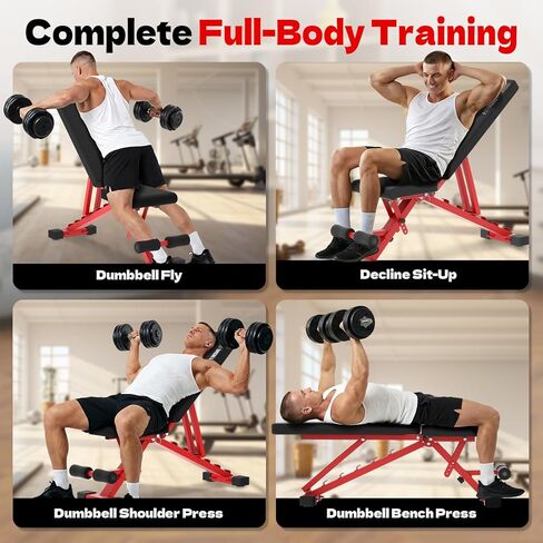 مقعد وزن قابل للتعديل من FitinOne، مقعد تمرين قابل للطي بوزن 800 رطل للجيم المنزلي، جهاز ضغط مسطح منحدر مع طي سريع وتعديل سريع in Kuwait