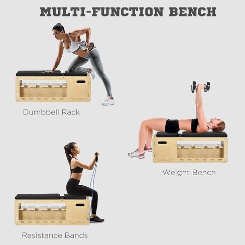 Soozier Adjustable Weight Bench, Workout Bench with Storage Rack Resistance Rope, Incline Bench Weight Lifting Equipment for Home Gym Arms & Chest Strength Training in Saudi Arabia