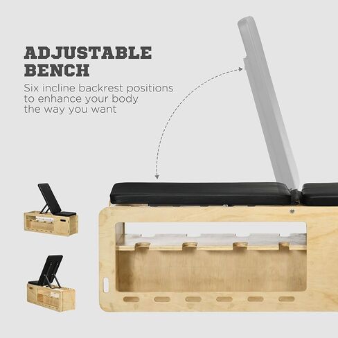 Soozier Adjustable Weight Bench, Workout Bench with Storage Rack Resistance Rope, Incline Bench Weight Lifting Equipment for Home Gym Arms & Chest Strength Training in Saudi Arabia