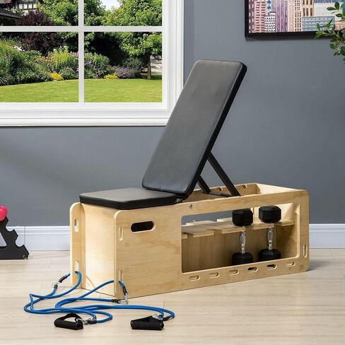 Soozier Adjustable Weight Bench, Workout Bench with Storage Rack Resistance Rope, Incline Bench Weight Lifting Equipment for Home Gym Arms & Chest Strength Training in Saudi Arabia