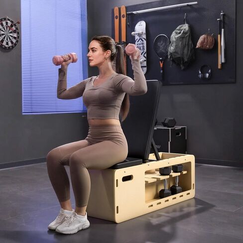 Soozier Adjustable Weight Bench, Workout Bench with Storage Rack Resistance Rope, Incline Bench Weight Lifting Equipment for Home Gym Arms & Chest Strength Training in Saudi Arabia