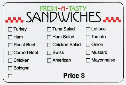 HUBERT® Fresh-N-Tasty Sandwich Check-Off Food Packaging Labels - 3" L x 2" H 500 per Roll in Saudi Arabia
