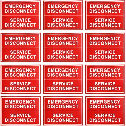 12 Pack Emergency Disconnect Sticker 5"x 3.5", NEC Compliant Solar Warning Label, Waterproof Vinyl Electric Panel Decals for Breaker Box & Service Disconnect, Outdoor UV Resistant in Saudi Arabia