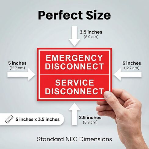 12 Pack Emergency Disconnect Sticker 5"x 3.5", NEC Compliant Solar Warning Label, Waterproof Vinyl Electric Panel Decals for Breaker Box & Service Disconnect, Outdoor UV Resistant in Saudi Arabia