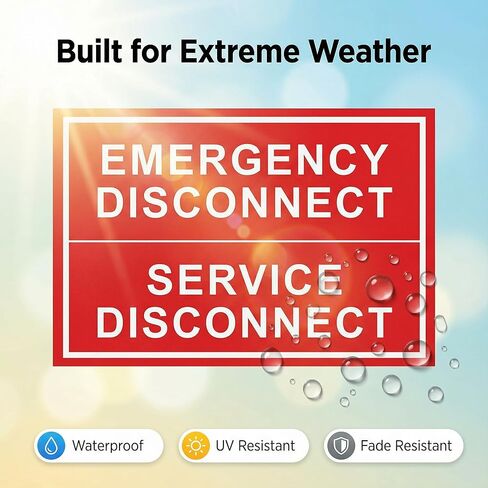 12 Pack Emergency Disconnect Sticker 5"x 3.5", NEC Compliant Solar Warning Label, Waterproof Vinyl Electric Panel Decals for Breaker Box & Service Disconnect, Outdoor UV Resistant in Saudi Arabia