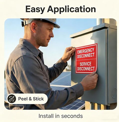 12 Pack Emergency Disconnect Sticker 5"x 3.5", NEC Compliant Solar Warning Label, Waterproof Vinyl Electric Panel Decals for Breaker Box & Service Disconnect, Outdoor UV Resistant in Saudi Arabia