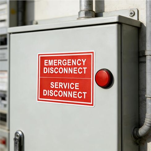 12 Pack Emergency Disconnect Sticker 5"x 3.5", NEC Compliant Solar Warning Label, Waterproof Vinyl Electric Panel Decals for Breaker Box & Service Disconnect, Outdoor UV Resistant in Saudi Arabia