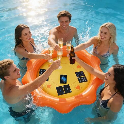 طاولة ألعاب حمام السباحة العائمة مع بطاقات لعب مقاومة للماء، طاولة ألعاب قابلة للنفخ على حمام السباحة مقاس 40 بوصة للبالغين، صينية تقديم مشروبات مثلجة وبار للنزهات الخارجية والشاطئ وحفلات أعياد الميلاد in Kuwait