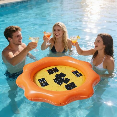 طاولة ألعاب حمام السباحة العائمة مع بطاقات لعب مقاومة للماء، طاولة ألعاب قابلة للنفخ على حمام السباحة مقاس 40 بوصة للبالغين، صينية تقديم مشروبات مثلجة وبار للنزهات الخارجية والشاطئ وحفلات أعياد الميلاد in Kuwait