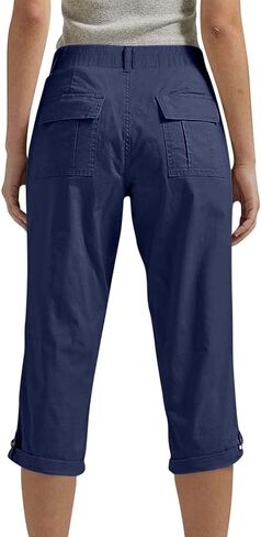 Cargo Capris Pants for Women Summer Casual High Waisted Button Hiking Rolled Petite Capris Stretch Cropped Pants with Pockets in Saudi Arabia