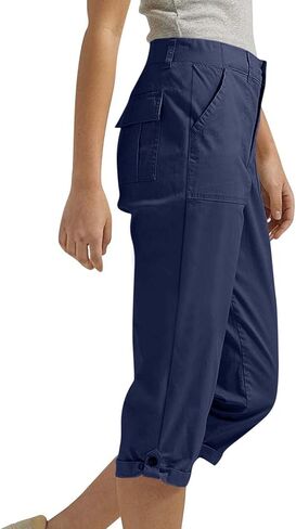 Cargo Capris Pants for Women Summer Casual High Waisted Button Hiking Rolled Petite Capris Stretch Cropped Pants with Pockets in Saudi Arabia