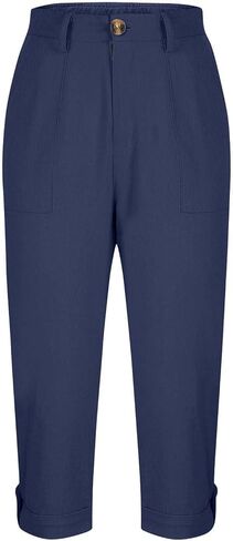 Cargo Capris Pants for Women Summer Casual High Waisted Button Hiking Rolled Petite Capris Stretch Cropped Pants with Pockets in Saudi Arabia