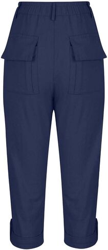 Cargo Capris Pants for Women Summer Casual High Waisted Button Hiking Rolled Petite Capris Stretch Cropped Pants with Pockets in Saudi Arabia