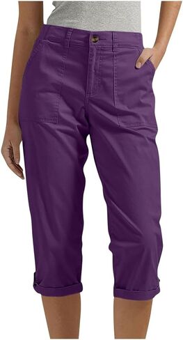 Cargo Capris Pants for Women Summer Casual High Waisted Button Hiking Rolled Petite Capris Stretch Cropped Pants with Pockets in Saudi Arabia