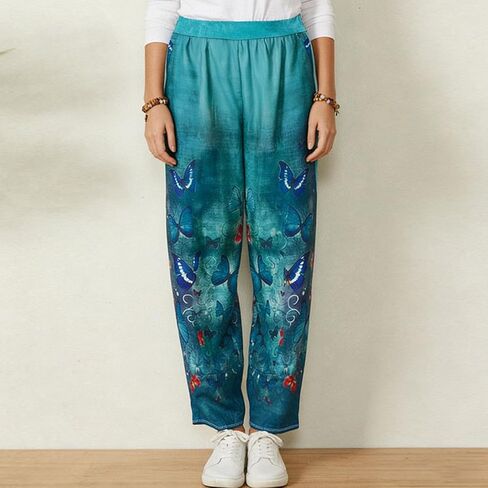 Women's Teal & Blue Butterfly Print Harem Pants, Casual Trousers in Saudi Arabia