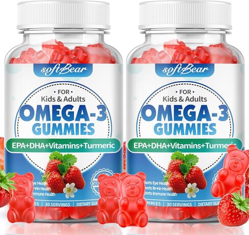 مكملات أوميغا 3 من سوفت بير للنساء والرجال والأطفال، 1200 مجم، أحماض أوميغا 3 الدهنية النباتية، ثنائي هيدروكسي الأسيتون، EPA مع الفيتامينات، تدعم صحة العين والدماغ، خالية من السكر، نكهة الفراولة، 60 قطعة in Kuwait