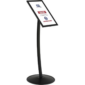 M&T Displays Simplistic Curved Menu Board Black Pedestal Sign Holder Floor Standing Aluminum Front Loading Easy Open Poster Advertisement Sign Holder for Restaurant Cafe Hotel (Black, 11x17 inch) in Kuwait
