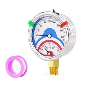 مقياس الضغط الحراري المملوء بالسائل 0-160 رطل لكل بوصة و30-250 درجة فهرنهايت، حجم القرص 2.5 بوصة، حامل سفلي 1/4 بوصة NPT، علبة من الفولاذ المقاوم للصدأ، لأنظمة البخار والماء والزيت (مع مؤشر علامة النطاق) in Kuwait