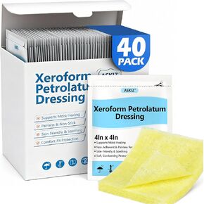 40 Pack Medical Xeroform Petrolatum Dressing Patch,4"x4"Non-Adherent Gauze Pads,Soft Fine Mesh Gauze Patch for Wound Care,Burns,Lacerations,Skin Grafts & Surgical Incisions,Individual Packaged in Kuwait
