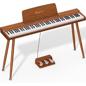 Rhymo 88-Key Digital Piano with Stand, Semi-Weighted Keyboard, Bluetooth Audio/MIDI, Dual Player Mode, 20W Speakers, Microphone Input, Triple Pedal for Beginners to Professional (Retro Wood) in Kuwait