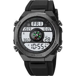 TOOCAT Multifunctional Outdoor Wristwatch (Unisex), 50m Water-Resistant Digital Watch with Step and Calorie Tracking, No Phone Connection Required, No Charging Needed (Black/White) in Kuwait