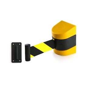 QWORK Fixed Wall Mount Retractable Belt Barrier, ABS Case 16 ft, Black and Yellow Safety Belt with Screws in Kuwait