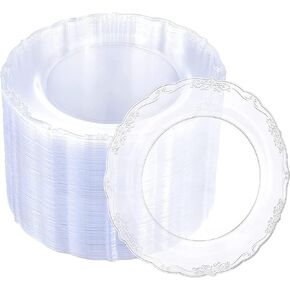 U-QE 100 Pieces Clear Plastic Plates-6 Inch Plastic Dessert Plates Disposable - Washable & Reusable - Premium Hard Clear Plates Fancy Disposable Heavy Duty Plastic Plates for Party,Weddings and Events in Saudi Arabia