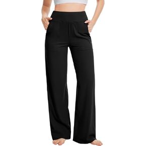 Yoga Pants Women Wide Leg Pants High Waist Stretch Dress Casual Sweatpants Lounge Pants with Pockets Black, Medium, 29" Inseam in Kuwait