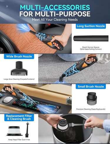 GHUSTAR Handheld Vacuum Cordless - 25000PA Strong Suction Hand Held Car Vacuum Cleaner Portable with Multi-Nozzles - Lightweight Dust Busters Rechargeable for Home Car Office Pets 2 Levels in Saudi Arabia